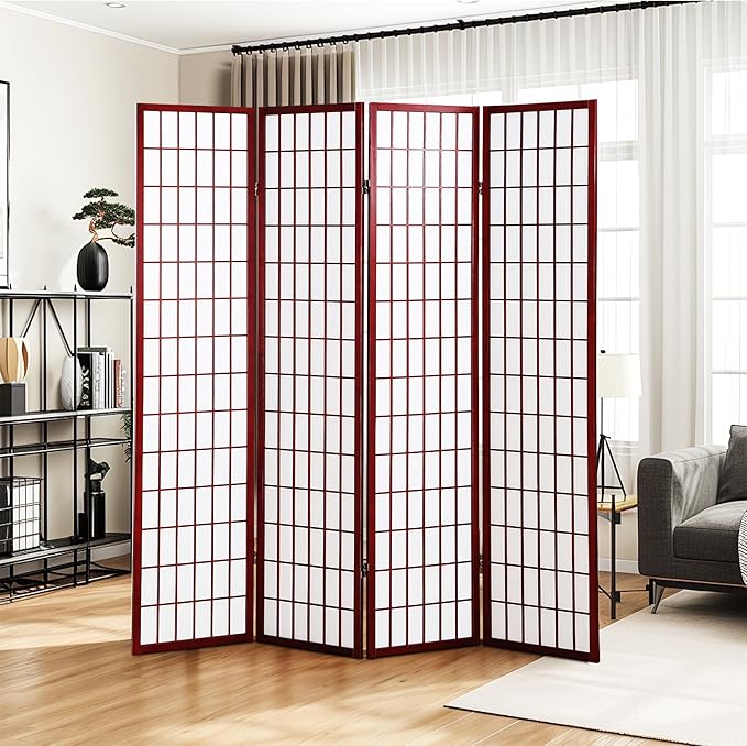 NicBex Room Divider 4 Panel Room Dividers with Oriental Style Partition Room Dividers and Folding Privacy Screens Wall Divider for Home, Office, Room Separation,72" W x 2" D x 72" H, Cherry