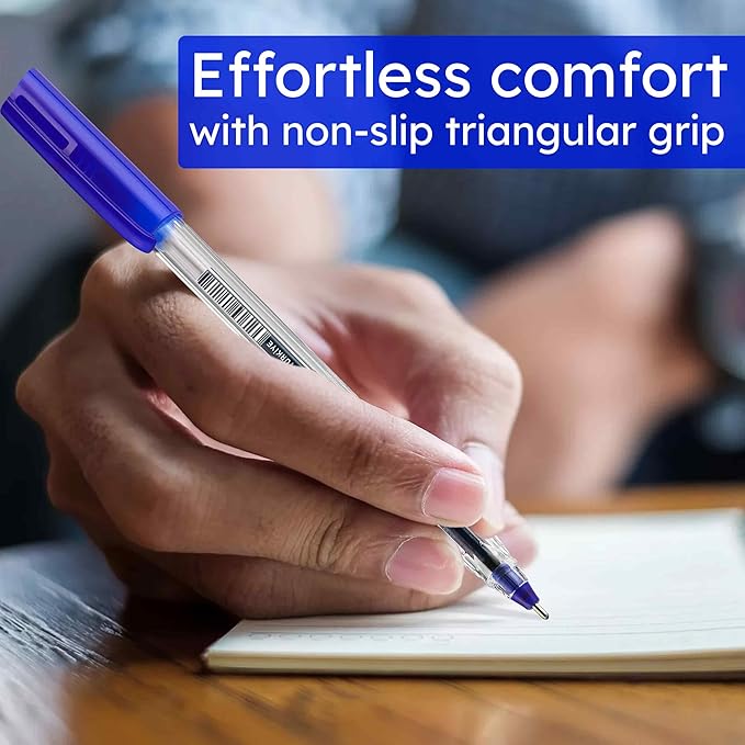 Blue Ballpoint Pens,1.0 mm Medium Point, Blue Pens, Ergonomic Triangle Grip, 50-Count Pack of Bulk Pens