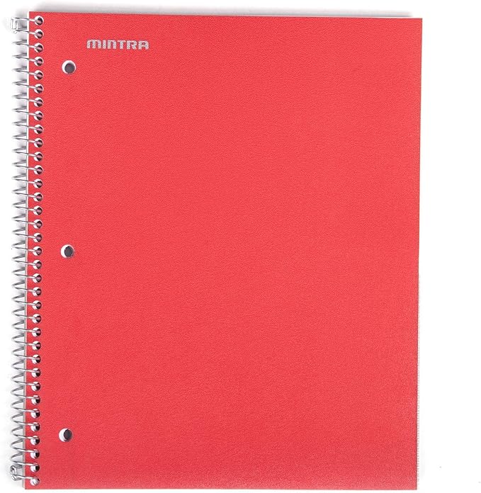 Mintra Office Durable Spiral Notebooks, 1 Subject, (Red, College Ruled 12pk), 100 Sheets, Poly Pocket, Moisture Resistant Cover, School, Office, Business, Professional