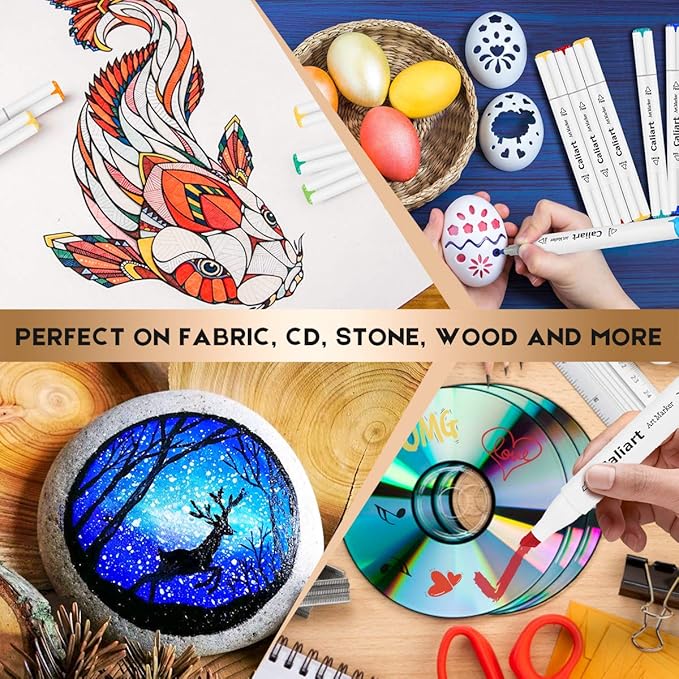 Caliart 121 Colors Brush & Fine Alcohol Markers for Adult Coloring Book, Dual Tip Artist Sketch Art Markers, Aesthetic Cute Preppy Stuff School Supplies, Pens for Lettering Drawing Cards Planner