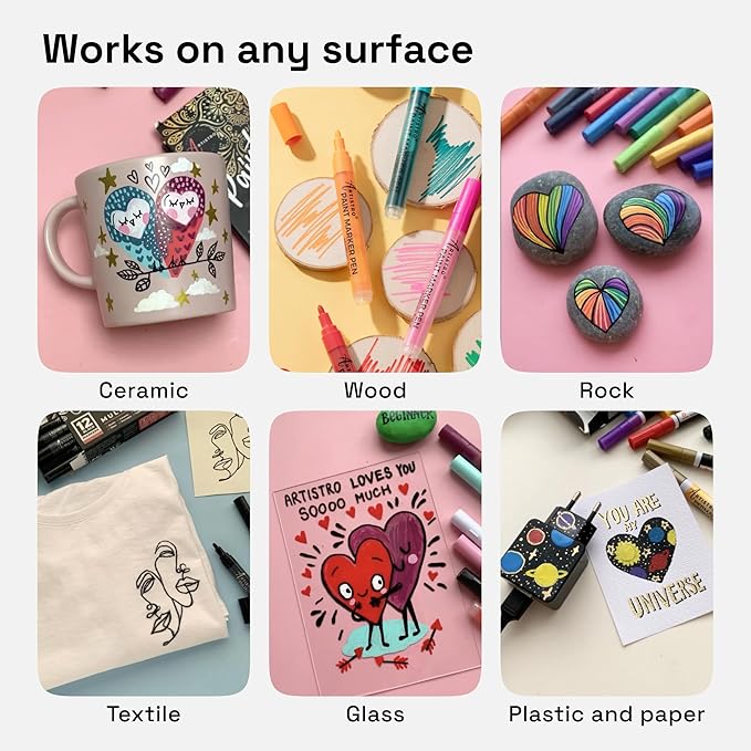 ARTISTRO 12 Fabric Paint Markers Medium Tip - Easy for All Ages & Levels - Acrylic Paint Pens for Fabric, Rocks, Paper, Wood, Canvas, Glass, DIY