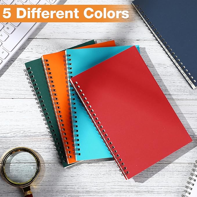 Eersida 20 Pack A5 Spiral Notebook College Ruled Spiral Notebook Bulk 5.5 x 8.3 Inch Hardcover Notepads Lined Travel Writing Journal Notepad, 50 Sheets 100 Pages(Bright Color)
