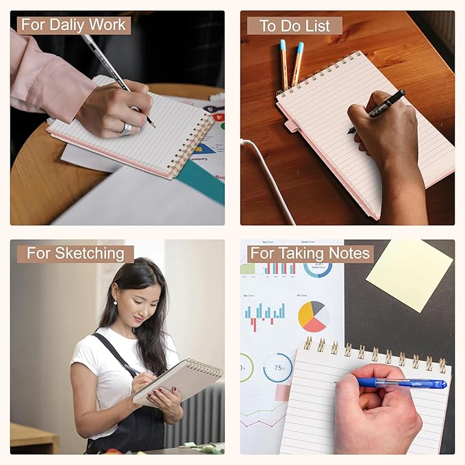 Yoment Top Spiral Notebook 240 Pages Leather Steno Pads 6x9 Top Bound Spiral Notepad 100 GSM College Ruled Notebook Left Handed Notebooks for Work School Office, Beige