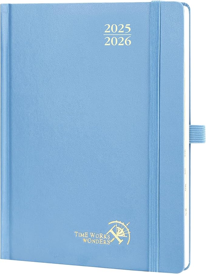 POPRUN Planner 2025-2026, (Medium 6.5'' x 8.5'' Hard Cover) Academic Calendar (July 25-June 26) Daily Weekly and Monthly Appointment Book with Hourly Time Slots, Monthly Tabs, 100 GSM - Haze Blue