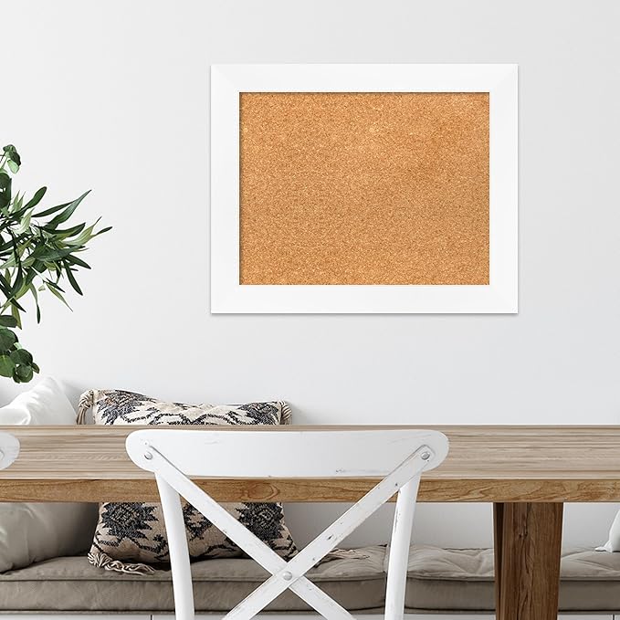 Amanti Art Natural Cork Board for Wall, 17x21 Vision Board with White Frame, Small Corkboard Office Decor for Home Organization, Modern Corkboard Pinboard to Display Items for Home Organization in