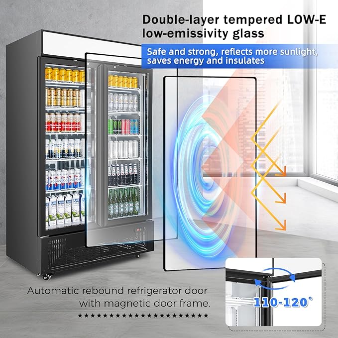 Commercial Merchandiser Display Refrigerator 40 Cu.ft. with 2 Glass Doors ETL Drink Cooler Beverage Fridge for Bars,Restaurants, Convenience Stores, Supermarkets and Offices