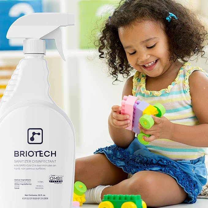 BRIOTECH Sanitizer Disinfectant Hypochlorous Spray, Kill 99.99% of Viruses & Bacteria, Control Mold, Eliminate Odor, Gentle for Nursery & Play Rooms, Food Contact Surface Sanitizer, 32 fl oz