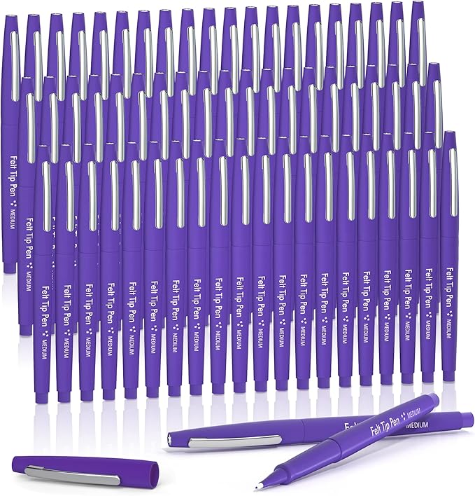 Lelix Felt Tip Pens - 60 Purple Pens, 0.7mm Medium Point, Perfect for Journaling, Writing, Note Taking, Planner, Art, Office & School Supplies