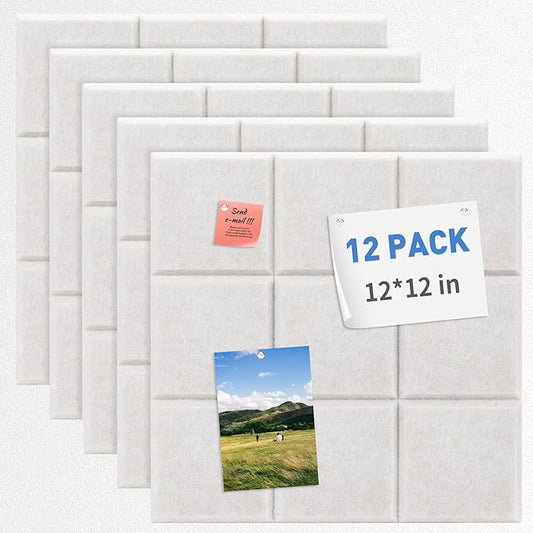 Smarpau Large Felt Cork Board, 12 Pack Black Bulletin Board for Walls 48"x36", Corkboards with Safe Removable Adhesive Tabs Pushpins, Cork Bulletin Board for Home Office