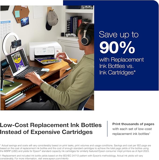 Epson EcoTank ET-2800 Wireless Color All-in-One Cartridge-Free Supertank Printer & 522 EcoTank Ink Ultra-high Capacity Bottle Black (T522120-S)