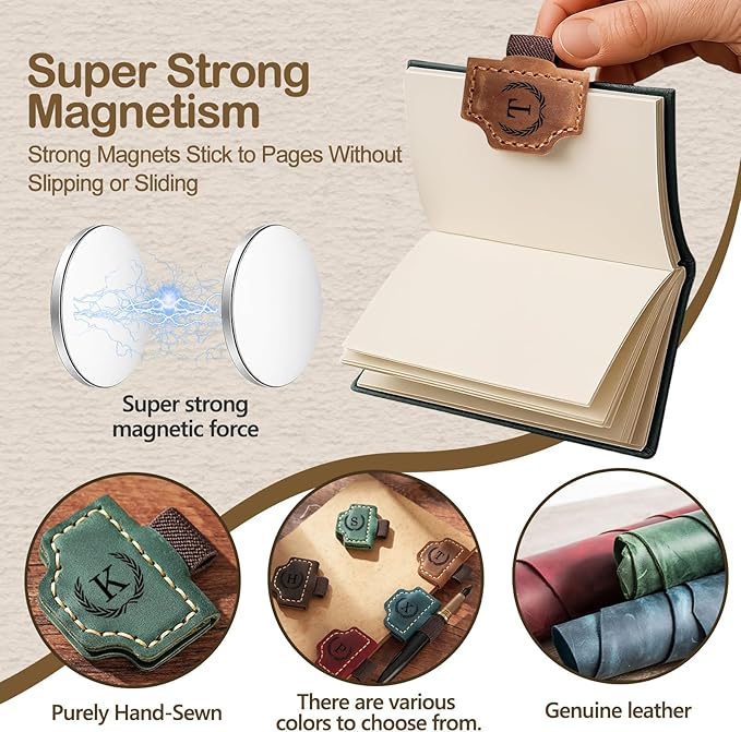 Artlaza Personalized Magnetic Leather Bookmark with Pen Holder - 26 Letters Custom Book Mark with Name Initial Engraved Book Marker for Readers, Book Lovers, Travelers - Gift for Women & Men(Brown，R