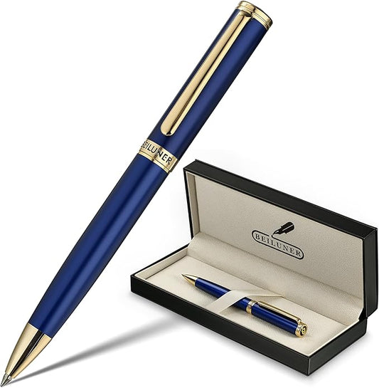 BEILUNER Blue Lacquer Gel Pen - Stunning Luxury Pen with 24K Gold Finish, ADMOK Black Refill, Executive Gift Set for Family & Friends, Writing, Fancy, Office, Retractable Pens