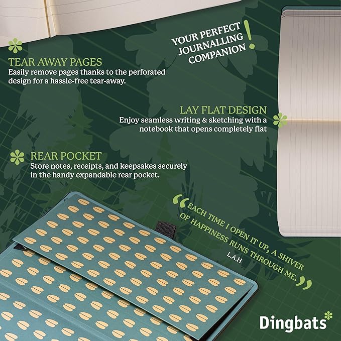 Dingbats A5 Wildlife Notebook Journal Hardcover, Cream 100gsm Ink-Proof Paper, 6.1 x 8.5 inches, 192 pages (Green Deer, Squared)