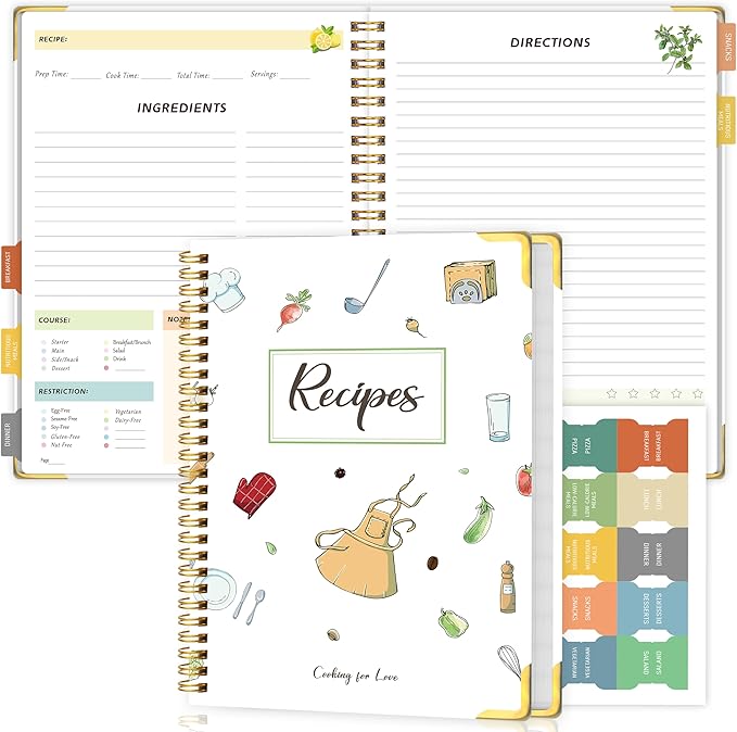 Blank Recipe Book to Write in Your Own Recipes, Blank Cookbook with 175 Pages for Family Cooking Lover, Recipe Notebook with Tab Sticker Sheets, Recipe Journal, Hardcover, 7.5" x 9.5"