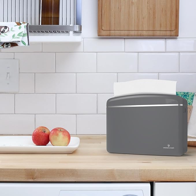 Countertop Multifold Hand Paper Towel Dispenser by Oasis Creations, Single Sheet Dispensing – Glossy Gray