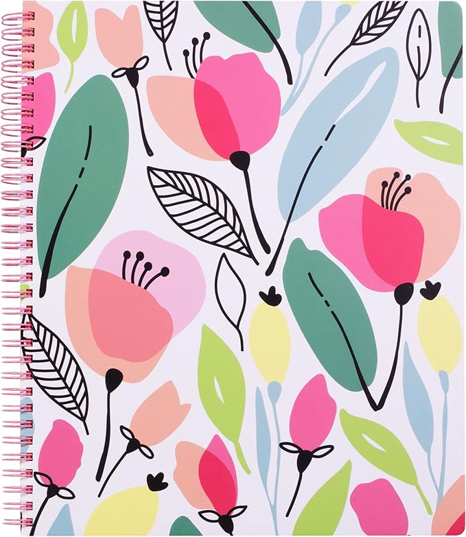 Steel Mill & Co Cute Large Spiral Notebook College Ruled, 11" x 9.5" with Durable Hardcover and 160 Lined Pages, Pink Poppy