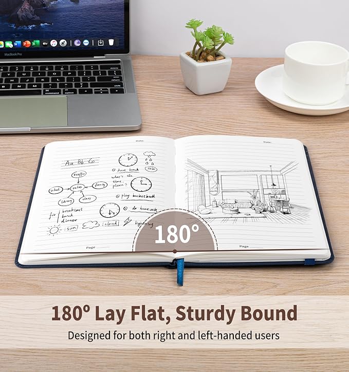 Lined Journal Notebook for Work, A5 Leather Notebook with Pen Holder, 100GSM/160 Pages Thick Paper, Daily Journals for Writing, School, Note Taking, Business, Travel, College Ruled