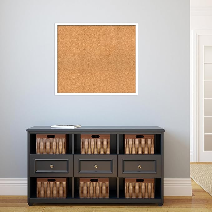 Amanti Art Natural Cork Board for Wall, 27x31 Vision Board with White Frame, Large Corkboard Office Decor for Home Organization, Modern Corkboard Pinboard to Display Items for Home Organization in
