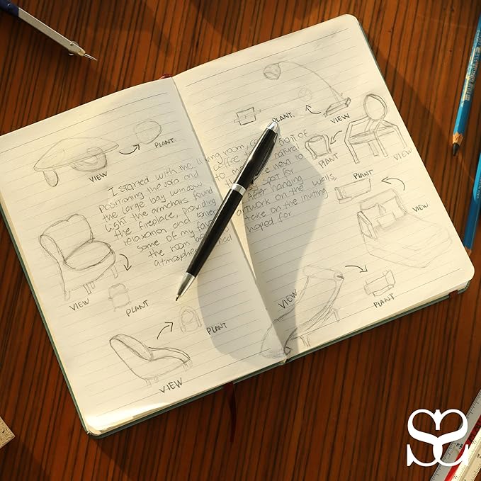 SETTINI® Lined Journal - Sleek Teal Journal for Writing Gift Set - Hardcover Vegan Leather, Includes Luxury Pen in a Unique Pen Holder, 192 Pages, 6 x 8.5 inches, Birthday Gift