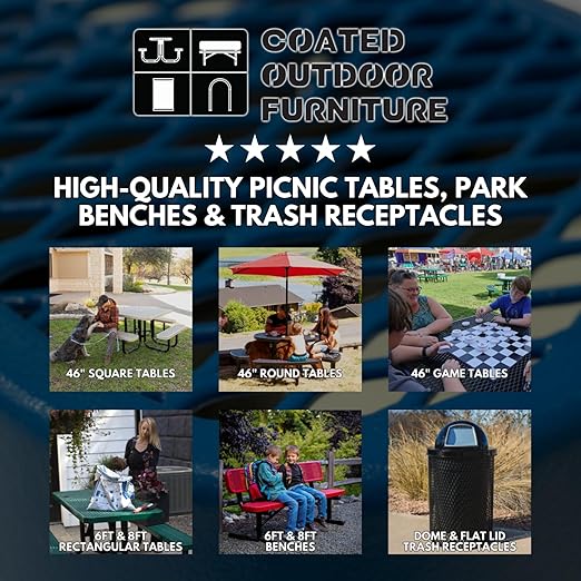 Coated Outdoor Furniture 32-Gallon Heavy-Duty Punched Steel Round Trash Receptacle, Commercial Outdoor Waste Bin with Liner & Dome Lid – Made in America (Textured Orange)