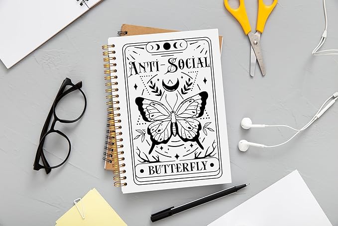 The Anti-Social Butterfly Tarot Journal Notebook - Introvert Gifts, Tarot Lover Gifts, Witchy Journal, Butterfly Gifts for Women, Witchy Gifts for Women Spiral Notebook 5.5x8.3