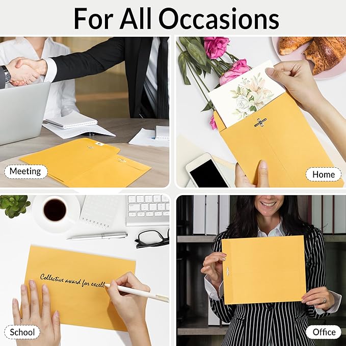 SUNEE 9x12 Clasp Envelopes 100 Count - 9x12 Inch Brown Kraft Envelopes with Clasp Closure – for Home, Office, Business, Legal or School, Great for Filing, Storing or Mailing Documents