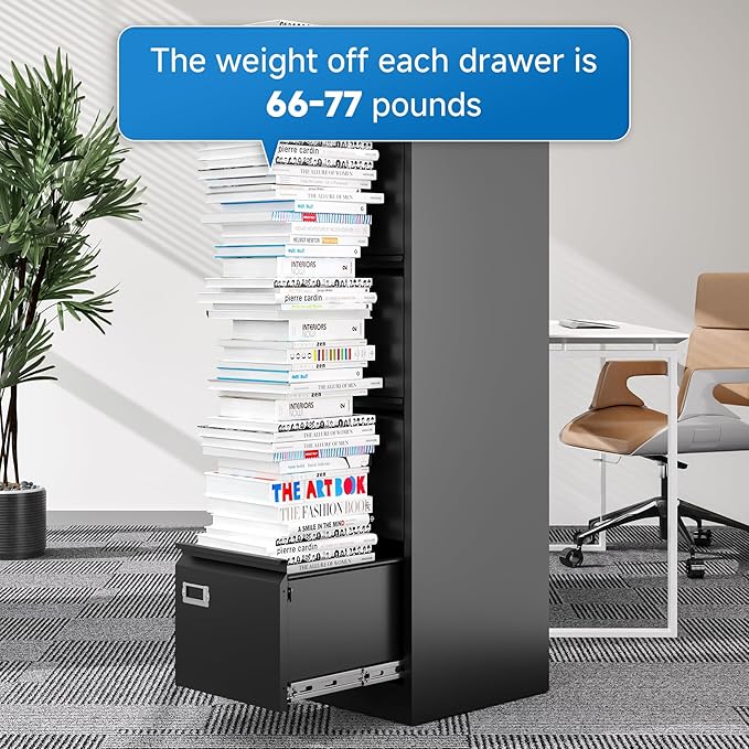 4 Drawer File Cabinet with Lock Metal Vertical File Cabinet Office Home Vertical File Cabinet for A4 Legal/Letter Size Narrow File Cabinet Locked,Assembly Required (Black, 4 Drawers- Vertical)