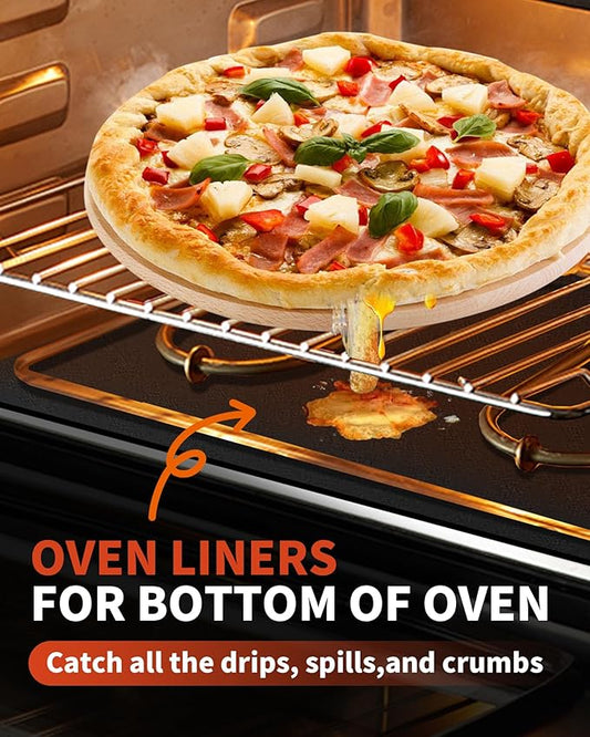 Oven Liners for Bottom of Oven - 2 Pack Large Heavy Duty Oven Mats, 17"x 25" Reusable Matt Liner for Electric, Gas, Toaster Ovens & Grills, BPA & PFOA Free, Kitchen Essentials, Black