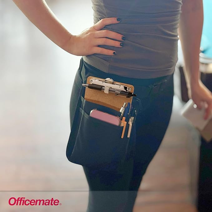 Officemate 5" x 9" Clipboard for Receipts, Low Profile Metal Clip & Pen Holder on Side, Memo Size for Restaurants, Hotels, Food Trucks, Bars, Schools, and Other Venues, 12 Clipboards + 12 Pens (83159)