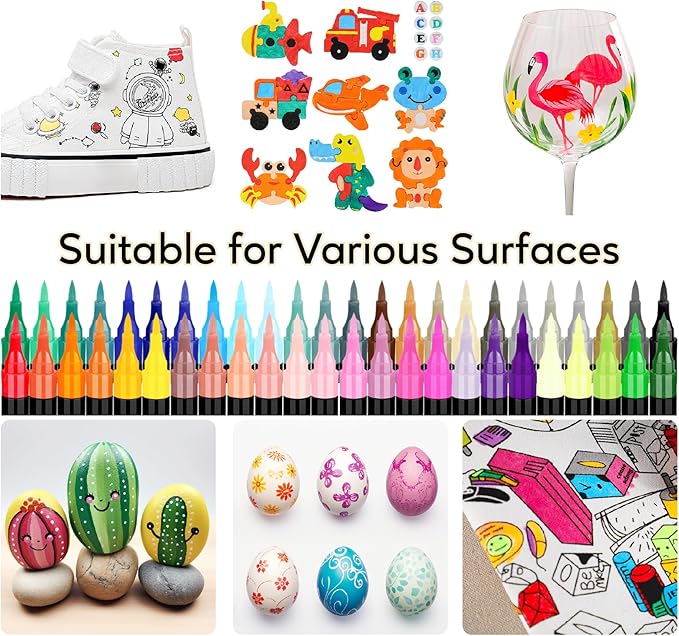 120 Colors Acrylic Paint Markers, Dual Tip Fine Tip and Brush Tip Pens Contain 24 Metallic Color for Stone, Wood, Calligraphy, Canvas, Ceramic, Metal, Glass, Rock Painting, DIY Crafts