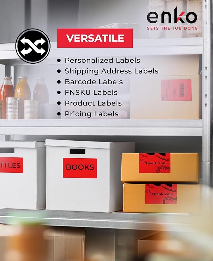 enKo Compatible Red Zebra 4x6 Label/Dymo Labels 1744907 (4 x 6) for Dymo Labelwriter 4XL Shipping Zebra Direct Thermal Printer (6 Rolls, 1320 Labels)