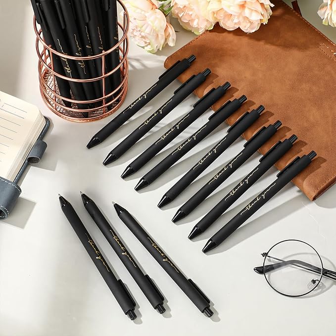 50pcs Thank You Pens Bulk Cute Multicolor Ballpoint Pen for Men Women Server Accessories Employee Holiday Appreciation Gifts for Teacher Office Back to School Party Favor (Black)
