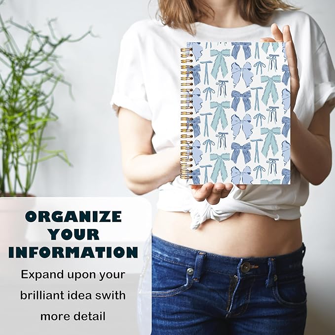 BearCake Bow Notebook Journal,Trendy Coquette Blue Bow Notebook for Women Notebook Note Taking,Hardcover Spiral Notebook 5.5x8.3