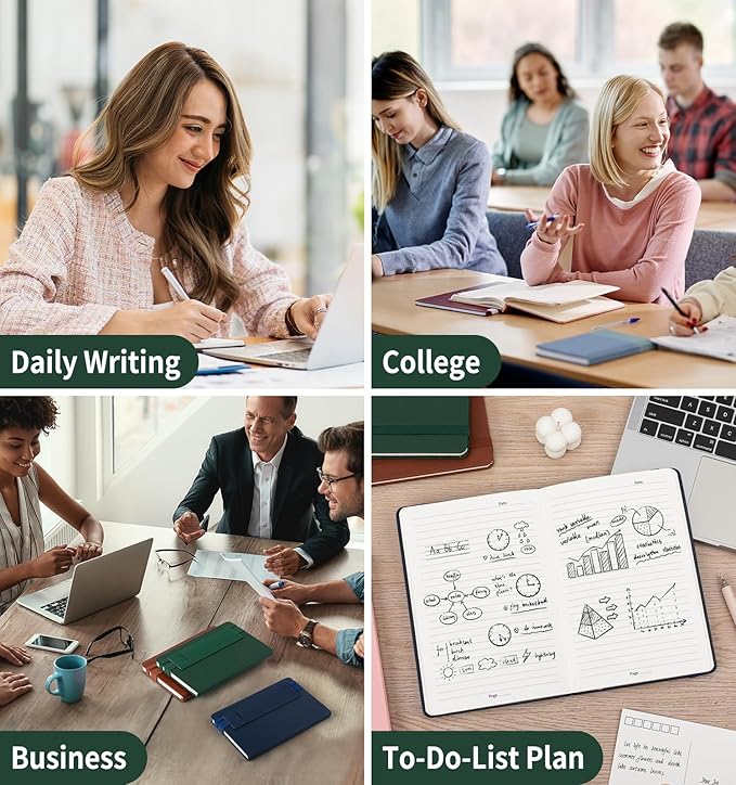 Lined Journal Notebook for Work, A5 Leather Notebook with Pen Holder, 100GSM/160 Pages Thick Paper, Daily Journals for Writing, School, Note Taking, Business, Travel, College Ruled