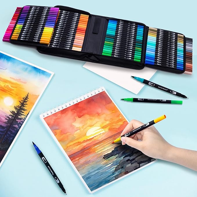 Dual Markers Brush Pens, 120 Coloring Pens for Adults – Premium Art Supplies for Kids & Adults, Perfect for Coloring Books, Hand Lettering, Calligraphy, and Drawing