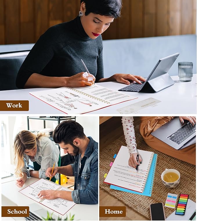 Dotted Notebook, Spiral Notebook Journal 8.5” x 11”, A4 Large Dot Grid Notebooks for Women Men, 100 GSM Dotted Paper, Plastic Hardcover Spiral Bullet Journals for Work School Sketching, Red