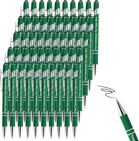 Up to 150 Pcs Personalized Ballpoint Pen Custom Pens Free Engraved Bulk with Name Logo Soft Black Ink Stylus with Touch Metal Office Gift for Anniversaries Graduations Birthdays