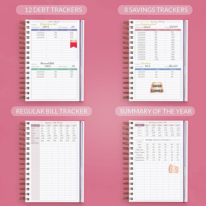 GoGirl Budget Planner & Monthly Bill Organizer – Monthly Financial Book with Pockets. Expense Tracker Notebook Journal, Compact (Hot Pink)