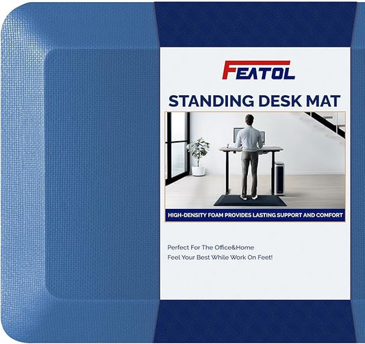 FEATOL Anti Fatigue Mat Floor Mat, Extra Thick Standing Office Desk Mat Memory Foam Cushioned Anti Fatigue Ergonomic Kitchen Mats Comfort Standing Pad NOT PVC 9/10 Inch Thick (Blue, 20x59x9/10-Inch)