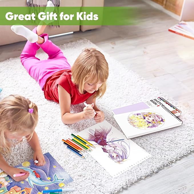 Soucolor 9" x 12" Sketch Book - 2 Packs, 100-Sheets Each (68lb/100gsm) Drawing Pad for Girls and Women - Christmas, Birthday, Thank You Gifts and Stocking Stuffers