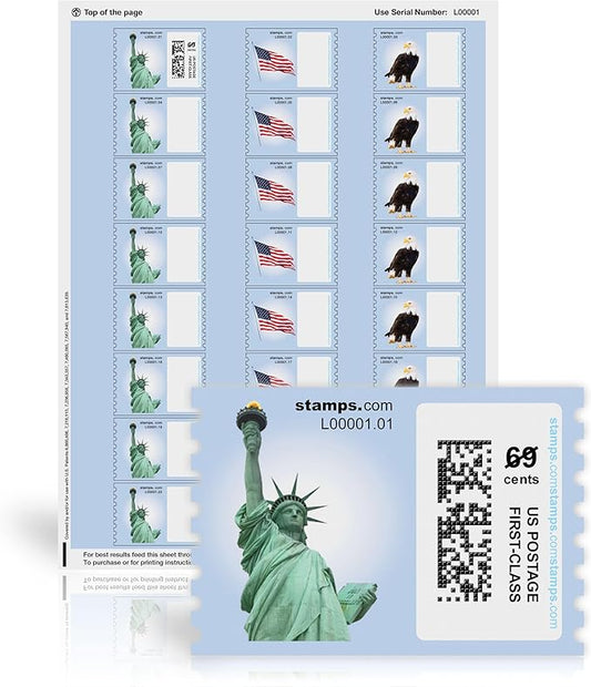 Patriotic NetStamps 120-Pack (5 Sheets) Printable Postage Labels (Stamps.com Subscription Required) - Print Approved Postage - Inkjet & Laser Printers - Business, Personal, Home