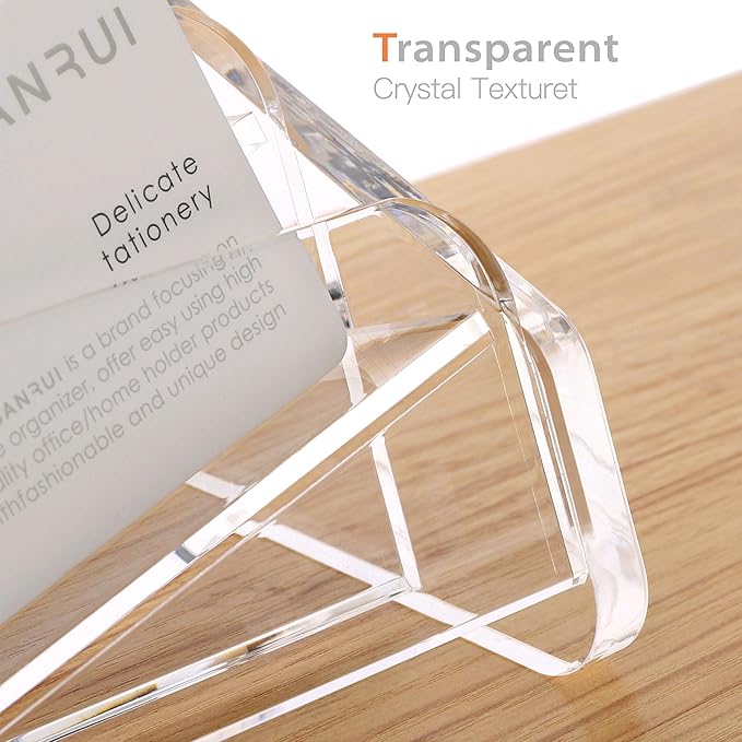SANRUI Business Card Holder for Desk, Slant Clear Acrylic Desktop Cards Organizer, 2 Tier 4 Slots, Holds 240 Cards