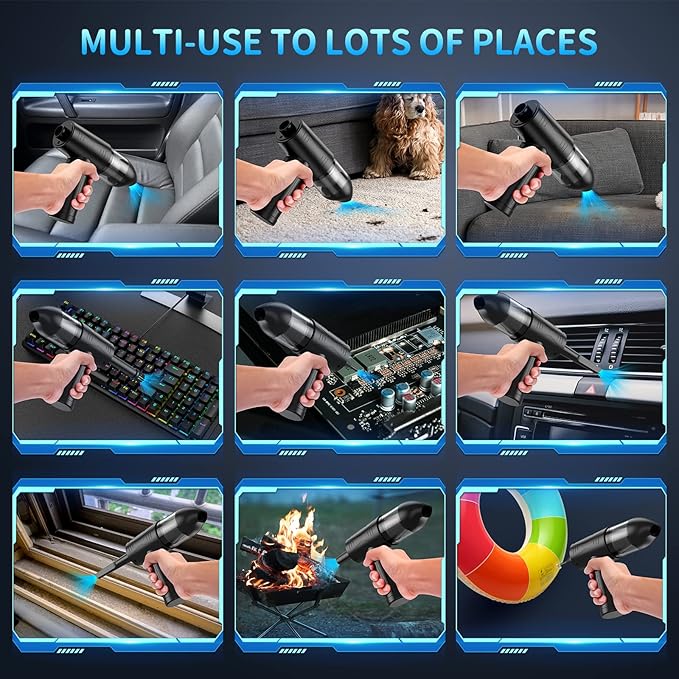 Electric Air Duster & Vacuum Cleaner 2-in-1, 110000RPM Keyboard Cleaner for PC, No Canned Air - Compressed Air Duster, Blower, Turbo Fan, Battery Powered, Refillable, PC Cleaning Kit