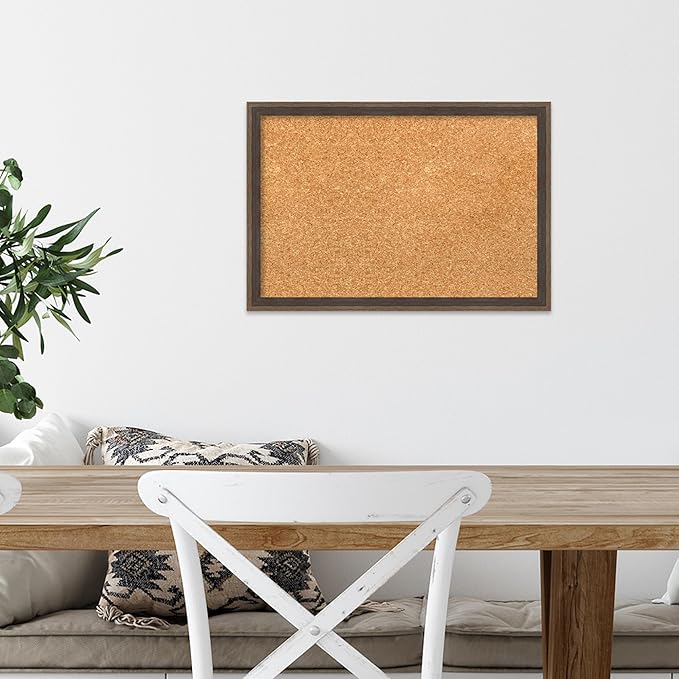 Amanti Art Natural Cork Board for Wall, 13x19 Vision Board with Brown Wood Frame, Small Corkboard Office Decor for Home Organization, Modern Corkboard Pinboard to Display Items for Home Organization