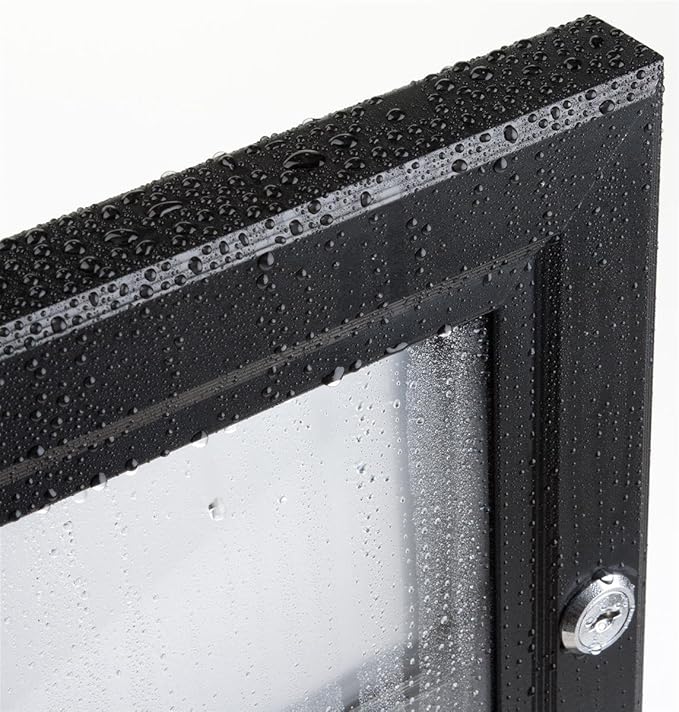 Weather Resistant Bulletin Board with Swing-Open Locking Door, Wall Mounted Notice Board with Magnetic Display Surface, for Indoor or Outdoor Use, Aluminum (Black)