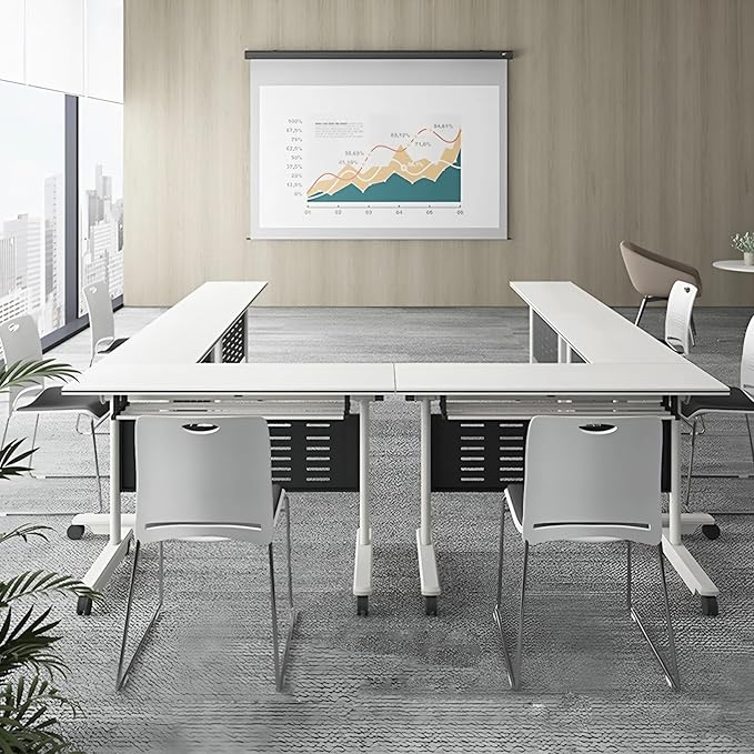 4Pack Conference Room Table, Folding Conference Table for Office Classroom, Mobile Training Tables with Casters Silent Wheels, Large Rectangular Convertible Modular Seminar Tables (L47.2in)