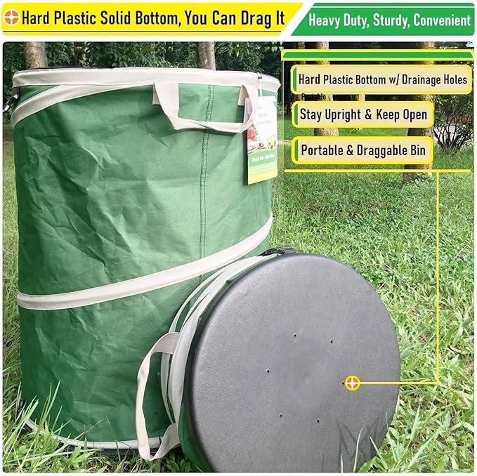 16-Gallon Collapsible Trash Can (16x19 in) Hard-Shell Bottom Yard Garden Bag for Pop-Up Trash Can,Recycling Bin,Yard Waste Container,RV Camping Waste Bin,Laundry Hamper,Lawn Grass,Leaf Bag,Weed Basket