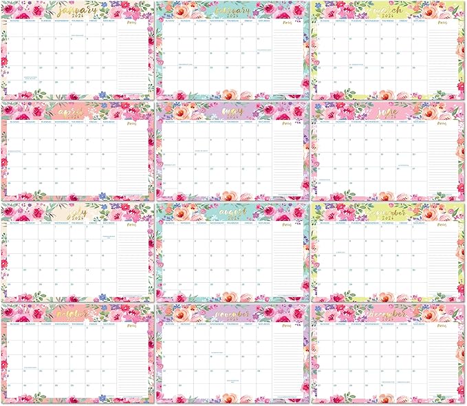 S&O Watercolor Floral Large Desk Calendar from July 2025 to Dec 2026 - Tear-Away Table Calendar 2025-2026 - Desktop Blotter - Academic Desk Planner - Desk Pad Large - 11x17in