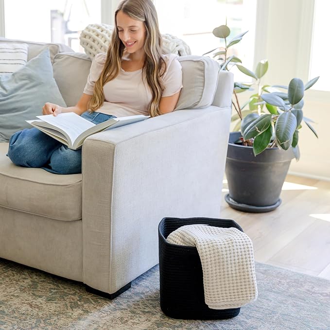 NaturalCozy Storage Cubes 11 Inch Cotton Rope Woven Baskets for Organizing, 3-Pack | Cube Storage Bin | Square Storage Baskets for Shelves Organizer, Classroom, Kids Toy Bins, Closet, Baby Nursery