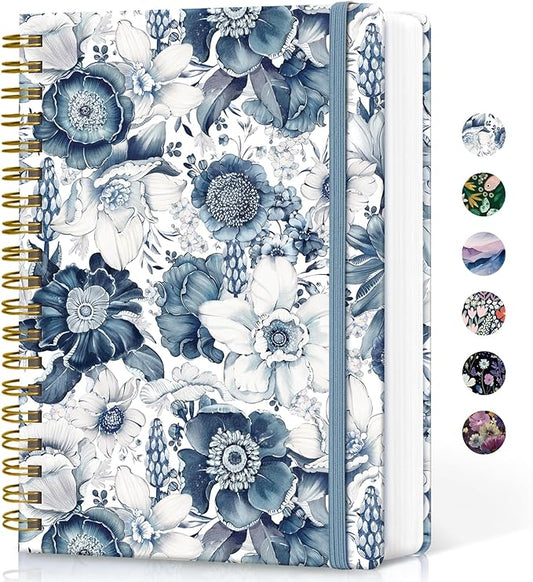 Lined Spiral Notebook Journal for Work, 300 Pages Thick B5 (7.1"x10") College Ruled Journal for Women & Writing, Hardcover Notebook for Note Taking, Perfect for Office Home School, Blue Floral